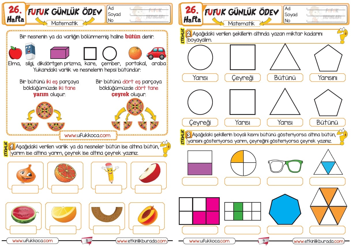 2.Sınıf FUFUK Günlük Ödev Serisi - 26.Hafta [ 2.Dönem 8.Hafta ]